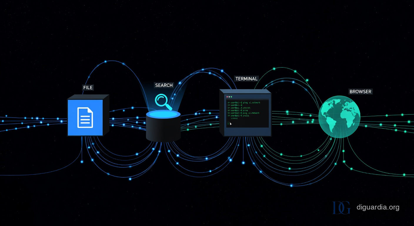 Visualization of Cursor 16 interconnected AI tools and multi-agent architecture