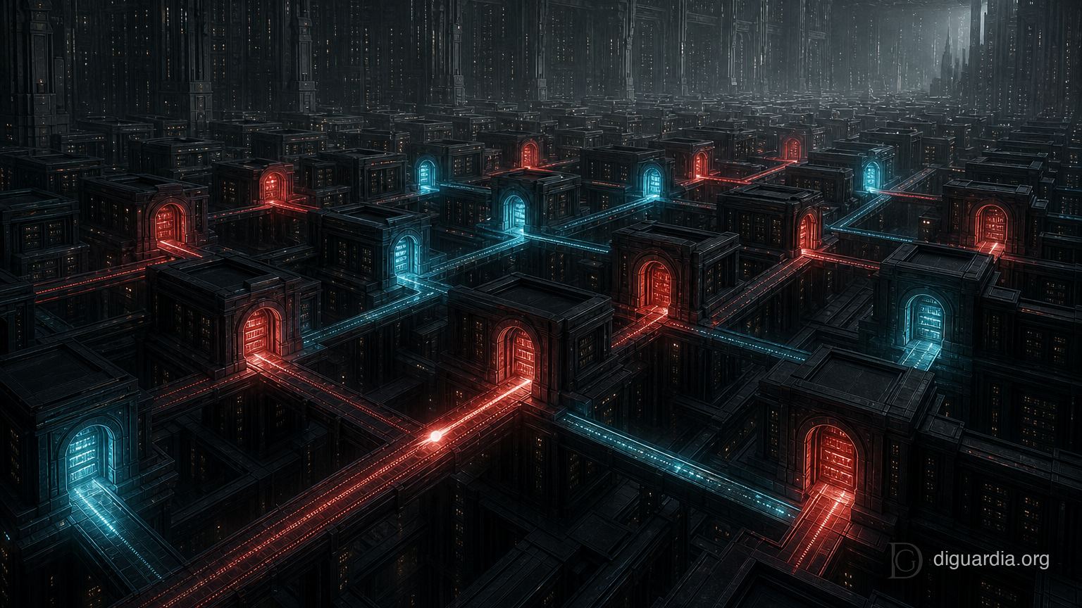 A sparse mixture-of-experts data center with only selected pathways illuminated